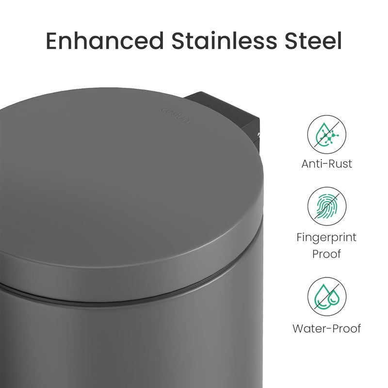 Cesun 1.2 Gallons Small Gray Trash Can, Bathroom Garbage Can with Lid and Foot Pedal, Mini Round Wastebasket for Bathroom, Bedroom, Office, 4.5 Liters / 1.2 Gallons, Gray - Image 3